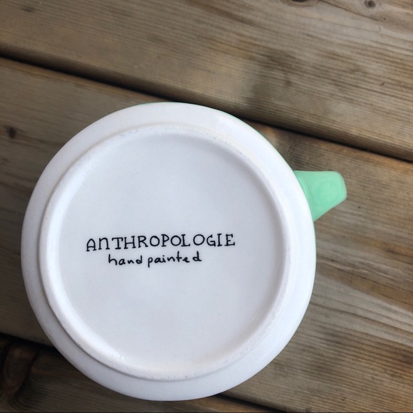 Anthropologie Hand Painted Letter A Coffee Mug Cup Monogram Green - Picture 5 of 5